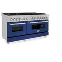 ZLINE 60 in. 7.4 cu. ft. Legacy Dual Fuel Range with 9 Burner Gas Cooktop and 2 Electric Convection Ovens in Satin Stainless Steel and Blue Matte Doors (RAS-BM-60)
