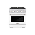 ZLINE 30 in. 4.2 cu. ft. Paramount Gas Range with 4 Burner Cooktop and Convection Gas Oven in Satin Stainless Steel with White Matte Door (SGRS-WM-30)