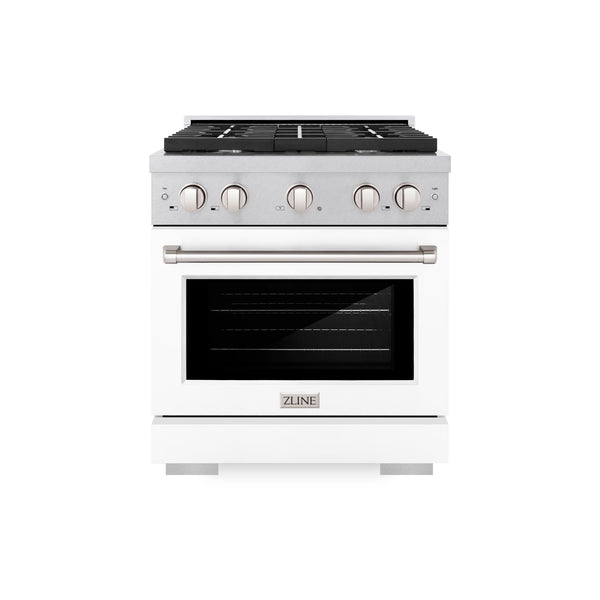 ZLINE 30 in. 4.2 cu. ft. Paramount Gas Range with 4 Burner Cooktop and Convection Gas Oven in Satin Stainless Steel with White Matte Door (SGRS-WM-30)