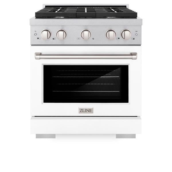 ZLINE 30 in. 4.2 cu. ft. Paramount Gas Range with 4 Burner Cooktop and Convection Gas Oven in Satin Stainless Steel with White Matte Door (SGRS-WM-30)