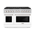 ZLINE 48 in. 6.7 cu. ft. Paramount Double Oven Gas Range with 8 Burner Cooktop in Satin Stainless Steel with White Matte Doors (SGRS-WM-48)