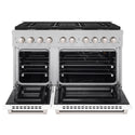 ZLINE 48 in. 6.7 cu. ft. Paramount Double Oven Gas Range with 8 Burner Cooktop in Satin Stainless Steel with White Matte Doors (SGRS-WM-48)