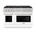 ZLINE 48 in. 6.7 cu. ft. Paramount Double Oven Gas Range with 8 Burner Cooktop in Satin Stainless Steel with White Matte Doors (SGRS-WM-48)