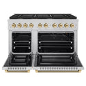 ZLINE Autograph Edition 48 in. 6.7 cu. ft. Paramount Double Oven Gas Range with 8 Burner Cooktop in Stainless Steel and Polished Gold Helix Handles and Knob Accents (SGRZ-48-KG)
