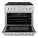 ZLINE 36 in. 5.2 cu. ft. Paramount Gas Range with 6 Burner Cooktop and Convection Gas Oven in Stainless Steel with White Matte Door (SGR-WM-36)