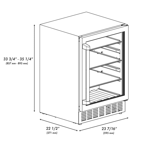 ZLINE 24" Autograph Edition 154 Can Beverage Cooler Fridge with Adjustable Shelves in Stainless Steel with Matte Black Accents (RBVZ-US-24-MB)