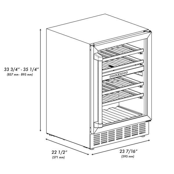 ZLINE 24" Autograph Edition Dual Zone 44-Bottle Wine Cooler in Stainless Steel with Wood Shelf and Polished Gold  Accents (RWVZ-UD-24-G)
