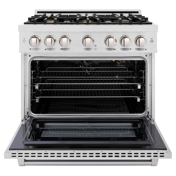 ZLINE 36 in. 5.2 cu. ft. Select Gas Range with Convection Gas Oven in Satin Stainless Steel with 6 Brass Burners (HGRS-BR-36)