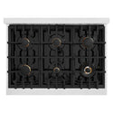 ZLINE 36 in. 5.2 cu. ft. Select Gas Range with Convection Gas Oven in Satin Stainless Steel with 6 Brass Burners (HGRS-BR-36)