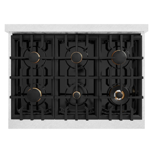 ZLINE 36 in. 5.2 cu. ft. Select Gas Range with Convection Gas Oven in Satin Stainless Steel with 6 Brass Burners (HGRS-BR-36)