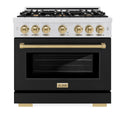 ZLINE Autograph Edition 36 in. 5.2 cu. ft. Select Gas Range with 6 Burner Cooktop and Convection Gas Oven in Satin Stainless Steel with Black Matte Door and Champagne Bronze Accents (HGRSZ-BLM-36-CB)
