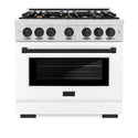 ZLINE Autograph Edition 36 in. 5.2 cu. ft. Select Gas Range with 6 Burner Cooktop and Convection Gas Oven in Satin Stainless Steel with White Matte Door and Matte Black Accents (HGRSZ-WM-36-MB)