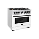 ZLINE Autograph Edition 36 in. 5.2 cu. ft. Select Gas Range with 6 Burner Cooktop and Convection Gas Oven in Satin Stainless Steel with White Matte Door and Matte Black Accents (HGRSZ-WM-36-MB)