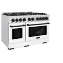 ZLINE Autograph Edition 48 in. 6.7 cu. ft. Select Double Oven Gas Range with 8 Burner Cooktop in Satin Stainless Steel with White Matte Doors and Matte Black Accents (HGRSZ-WM-48-MB)