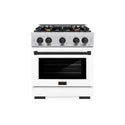 ZLINE Autograph Edition 30 in. 4.2 cu. ft. Select Gas Range with 4 Burner Cooktop and Convection Gas Oven in Stainless Steel with White Matte Door and Matte Black Accents (HGRZ-WM-30-MB)