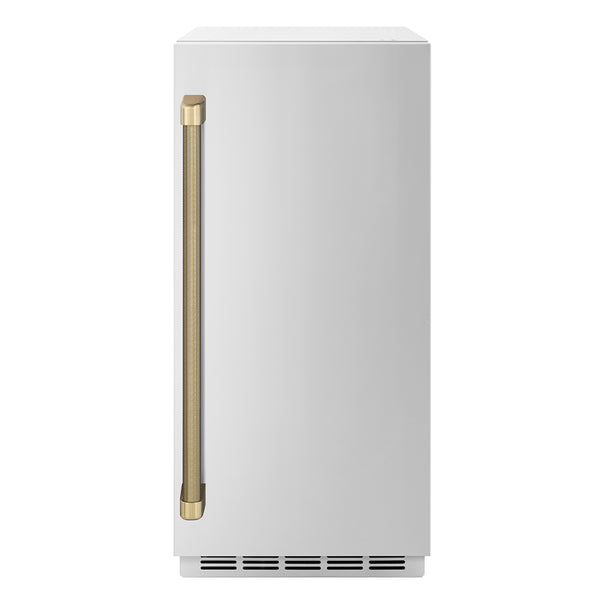 ZLINE Autograph Edition 15 in. Touchstone Gourmet Ice Maker with Drain Pump and Solid Stainless Steel Door with Champagne Bronze Helix Handle (IGMDZ-ST-15-KCB)