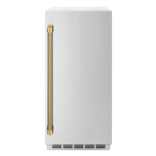ZLINE Autograph Edition 15 in. Touchstone Gourmet Ice Maker with Drain Pump and Solid Stainless Steel Door with Polished Gold Helix Handle (IGMDZ-ST-15-KG)