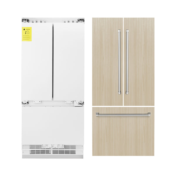 ZLINE 36 in. 19.6 cu. ft. Panel Ready French Door Built-In Bottom Freezer Refrigerator with Water Dispenser and Ice Maker, Open Box-Great Condition