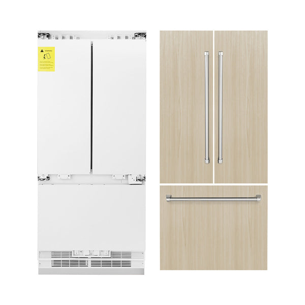 ZLINE 36 in. 19.6 cu. ft. Panel Ready French Door Built-In Bottom Freezer Refrigerator with Water Dispenser and Ice Maker, Open Box-Good Condition