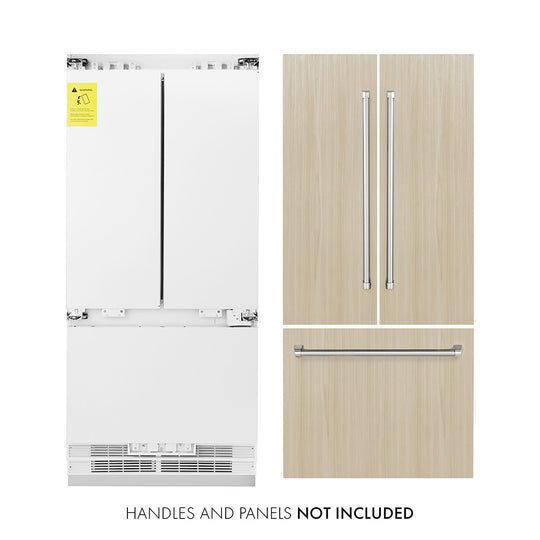 ZLINE 36 in. 19.6 cu. ft. Panel Ready French Door Built-In Bottom Freezer Refrigerator with Water Dispenser and Ice Maker, Open Box-Great Condition
