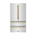 ZLINE Autograph Edition 36 in. 22.5 cu. ft. Counter-Depth French Door Refrigerator with Ice Maker in Fingerprint-Resistant Stainless Steel with Champagne Bronze Traditional Handles (RFMZ-36-CB)