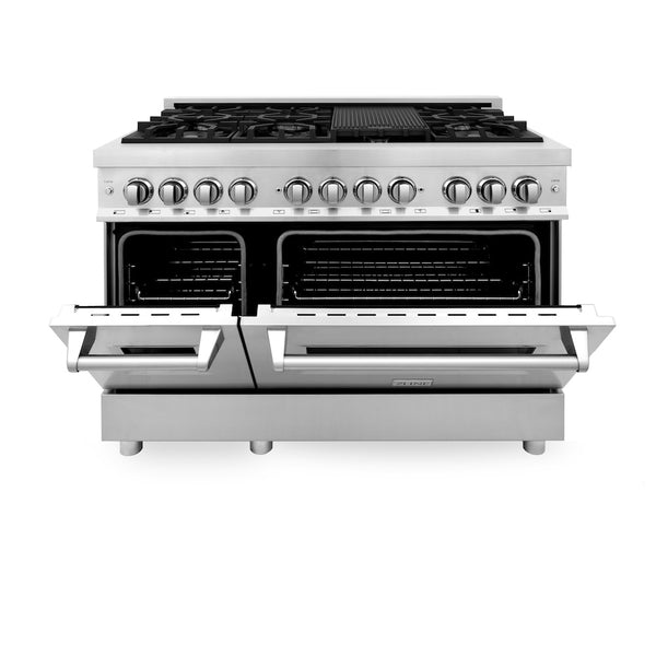 ZLINE 48 in. 6.0 cu. ft. Legacy Dual Fuel Range with 7 Burner Gas Cooktop and 2 Electric Ovens in Stainless Steel (RA48)
