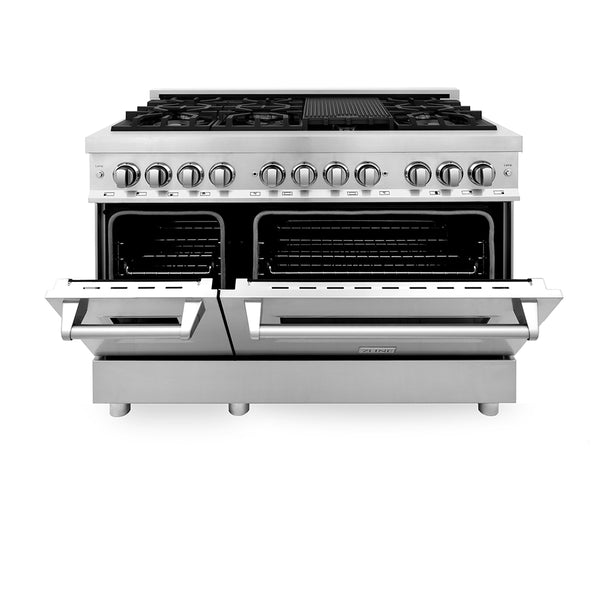 ZLINE 48 in. 6.0 cu. ft. Legacy Dual Fuel Range with 7 Burner Gas Cooktop and 2 Electric Ovens in Stainless Steel, Open Box-Great Condition