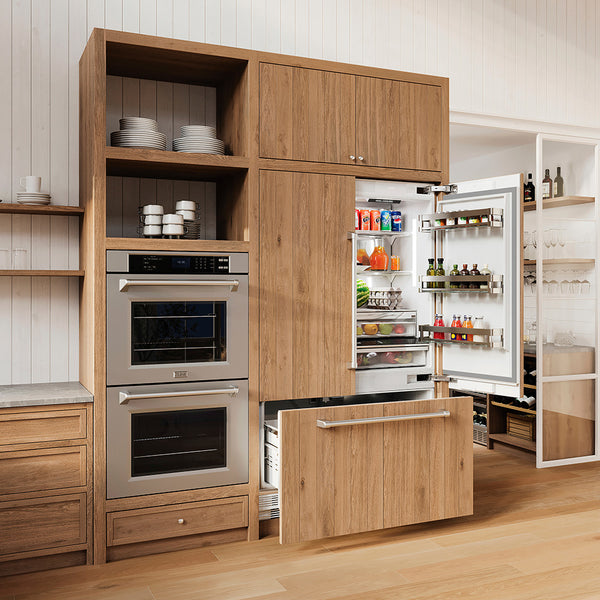 ZLINE 36 in. 19.6 cu. ft. Panel Ready French Door Built-In Bottom Freezer Refrigerator with Water Dispenser and Ice Maker, Open Box-Great Condition