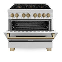 ZLINE Autograph Edition 36 in. 4.6 cu. ft. Legacy Dual Fuel Range with 6 Burner Gas Cooktop and Electric Convection Oven in Stainless Steel and Champagne Bronze Accents, Open Box-Great Condition