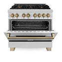 ZLINE Autograph Edition 36 in. 4.6 cu. ft. Legacy Dual Fuel Range with 6 Burner Gas Cooktop and Electric Convection Oven in Stainless Steel and Champagne Bronze Accents, Open Box-Good Condition