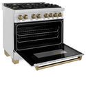 ZLINE Autograph Edition 36 in. 4.6 cu. ft. Legacy Dual Fuel Range with 6 Burner Gas Cooktop and Electric Convection Oven in Stainless Steel and Champagne Bronze Accents, Open Box-Great Condition