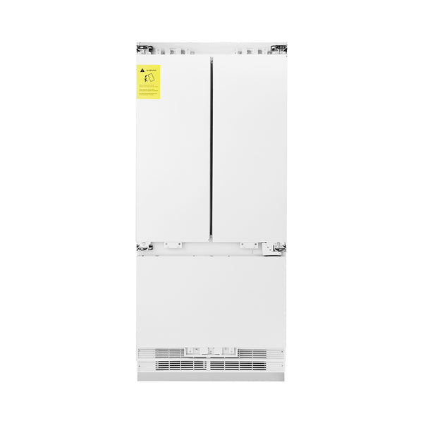 ZLINE 36 in. 19.6 cu. ft. Panel Ready French Door Built-In Bottom Freezer Refrigerator with Water Dispenser and Ice Maker, Open Box-Great Condition