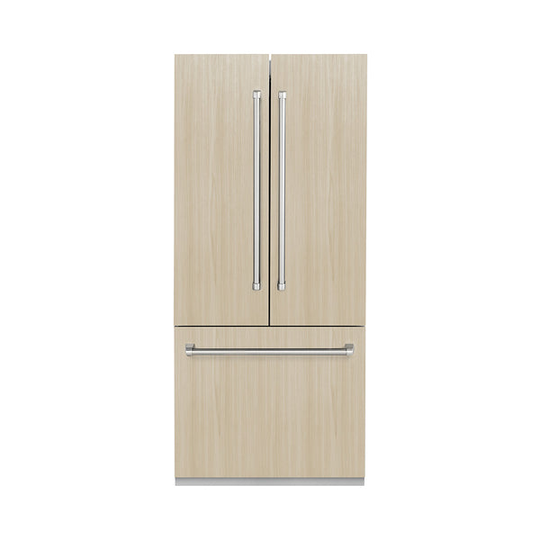 ZLINE 36 in. 19.6 cu. ft. Panel Ready French Door Built-In Bottom Freezer Refrigerator with Water Dispenser and Ice Maker, Open Box-Great Condition