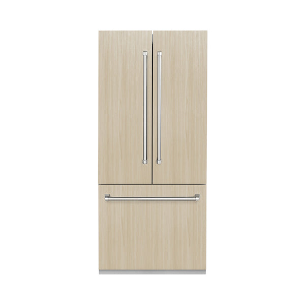 ZLINE 36 in. 19.6 cu. ft. Panel Ready French Door Built-In Bottom Freezer Refrigerator with Water Dispenser and Ice Maker, Open Box-Good Condition
