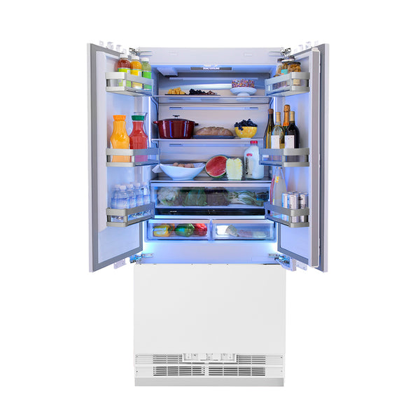 ZLINE 36 in. 19.6 cu. ft. Panel Ready French Door Built-In Bottom Freezer Refrigerator with Water Dispenser and Ice Maker, Open Box-Great Condition