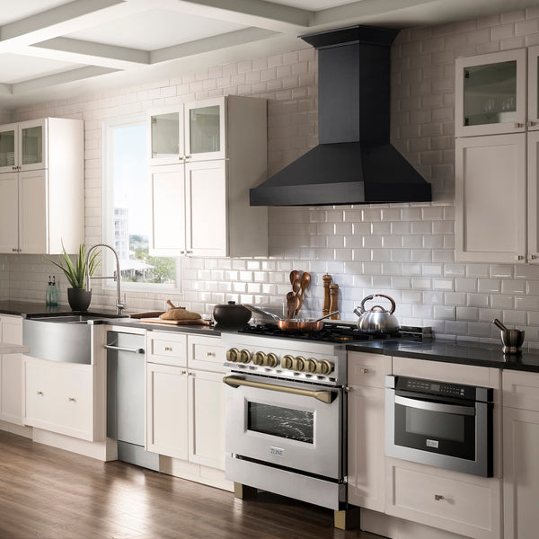 ZLINE Autograph Edition 36 in. 4.6 cu. ft. Legacy Dual Fuel Range with 6 Burner Gas Cooktop and Electric Convection Oven in Stainless Steel and Champagne Bronze Accents, Open Box-Good Condition