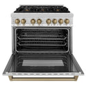 ZLINE Autograph Edition 36 in. 4.6 cu. ft. Legacy Dual Fuel Range with 6 Burner Gas Cooktop and Electric Convection Oven in Stainless Steel and Champagne Bronze Accents, Open Box-Good Condition