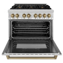 ZLINE Autograph Edition 36 in. 4.6 cu. ft. Legacy Dual Fuel Range with 6 Burner Gas Cooktop and Electric Convection Oven in Stainless Steel and Champagne Bronze Accents, Open Box-Great Condition
