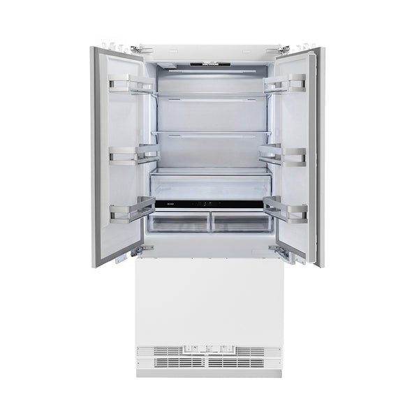 ZLINE 36 in. 19.6 cu. ft. Panel Ready French Door Built-In Bottom Freezer Refrigerator with Water Dispenser and Ice Maker, Open Box-Great Condition