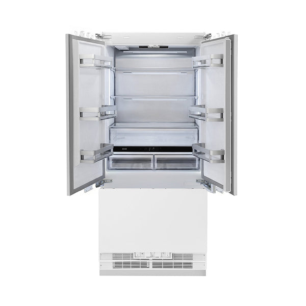 ZLINE 36 in. 19.6 cu. ft. Panel Ready French Door Built-In Bottom Freezer Refrigerator with Water Dispenser and Ice Maker, Open Box-Good Condition