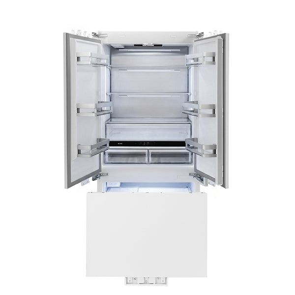 ZLINE 36 in. 19.6 cu. ft. Panel Ready French Door Built-In Bottom Freezer Refrigerator with Water Dispenser and Ice Maker, Open Box-Great Condition
