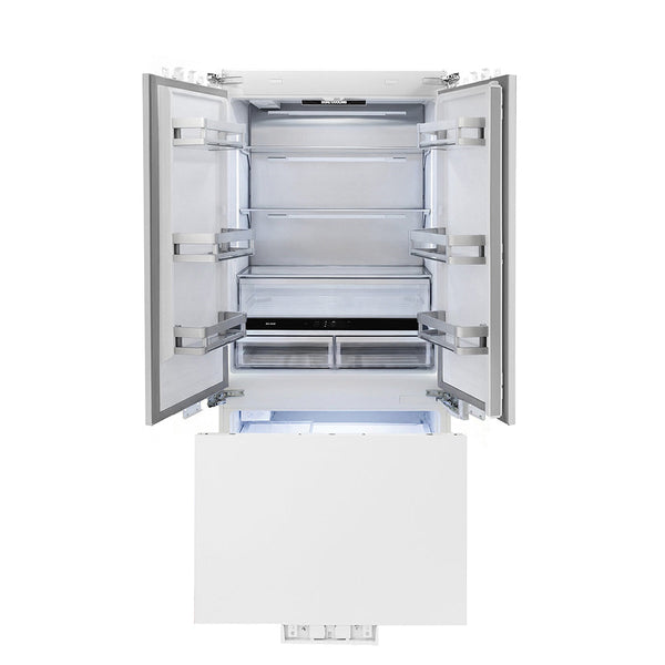ZLINE 36 in. 19.6 cu. ft. Panel Ready French Door Built-In Bottom Freezer Refrigerator with Water Dispenser and Ice Maker, Open Box-Good Condition