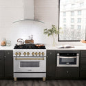 ZLINE Autograph Edition 36 in. 4.6 cu. ft. Legacy Dual Fuel Range with 6 Burner Gas Cooktop and Electric Convection Oven in Stainless Steel and Champagne Bronze Accents, Open Box-Great Condition