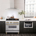 ZLINE Autograph Edition 36 in. 4.6 cu. ft. Legacy Dual Fuel Range with 6 Burner Gas Cooktop and Electric Convection Oven in Stainless Steel and Champagne Bronze Accents, Open Box-Good Condition