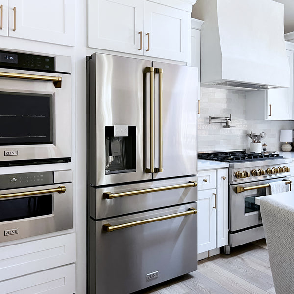 ZLINE Autograph Edition 36 in. 4.6 cu. ft. Legacy Dual Fuel Range with 6 Burner Gas Cooktop and Electric Convection Oven in Stainless Steel and Champagne Bronze Accents, Open Box-Great Condition
