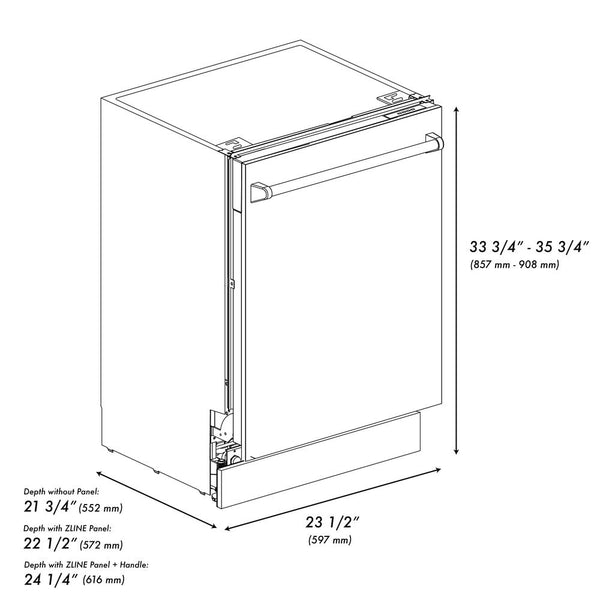 ZLINE 24" Tallac Series 3rd Rack Tall Tub Dishwasher in White Matte with Stainless Steel Tub, 51dBa (DWV-WM-24)