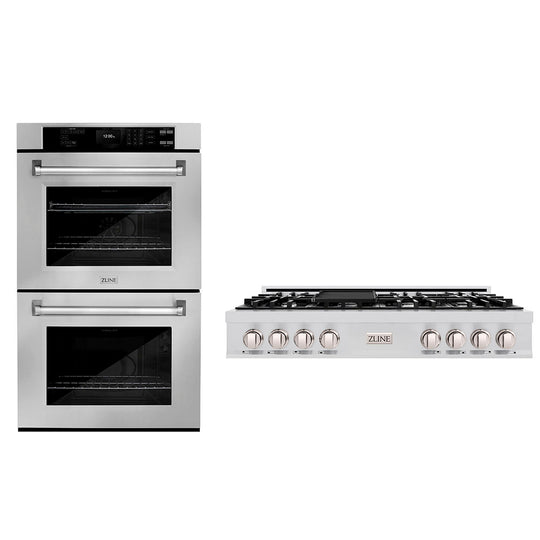 ZLINE Kitchen Package with 48 in. Stainless Steel Rangetop and 30 in. Double Wall Oven (2KP-RTAWD48)