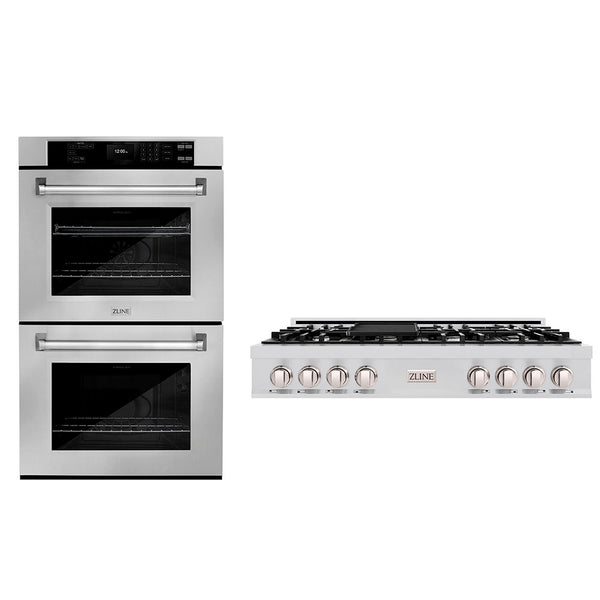 ZLINE Kitchen Package with 48 in. Stainless Steel Rangetop and 30 in. Double Wall Oven (2KP-RTAWD48)