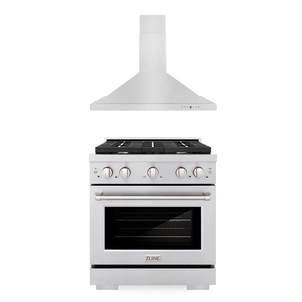 ZLINE 30" Kitchen Package with Stainless Steel Gas Range and Convertible Vent Range Hood (2KP-SGRRH30)