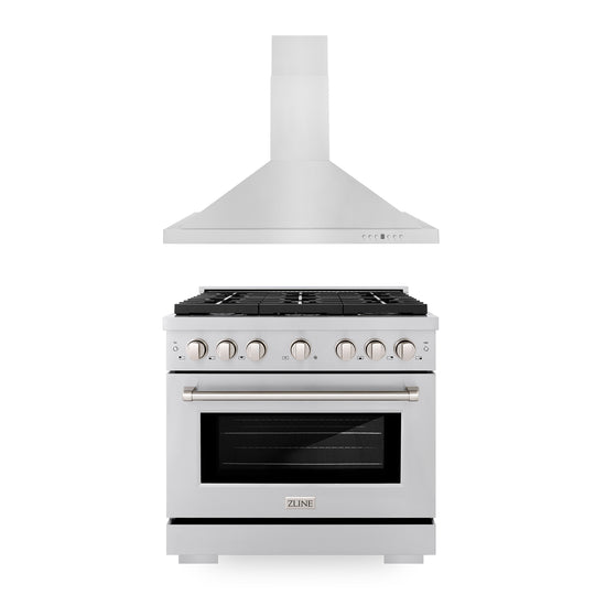 ZLINE 36" Kitchen Package with Stainless Steel Gas Range and Convertible Vent Range Hood (2KP-SGRRH36)